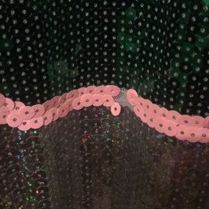 pink and green sequin jersey dress